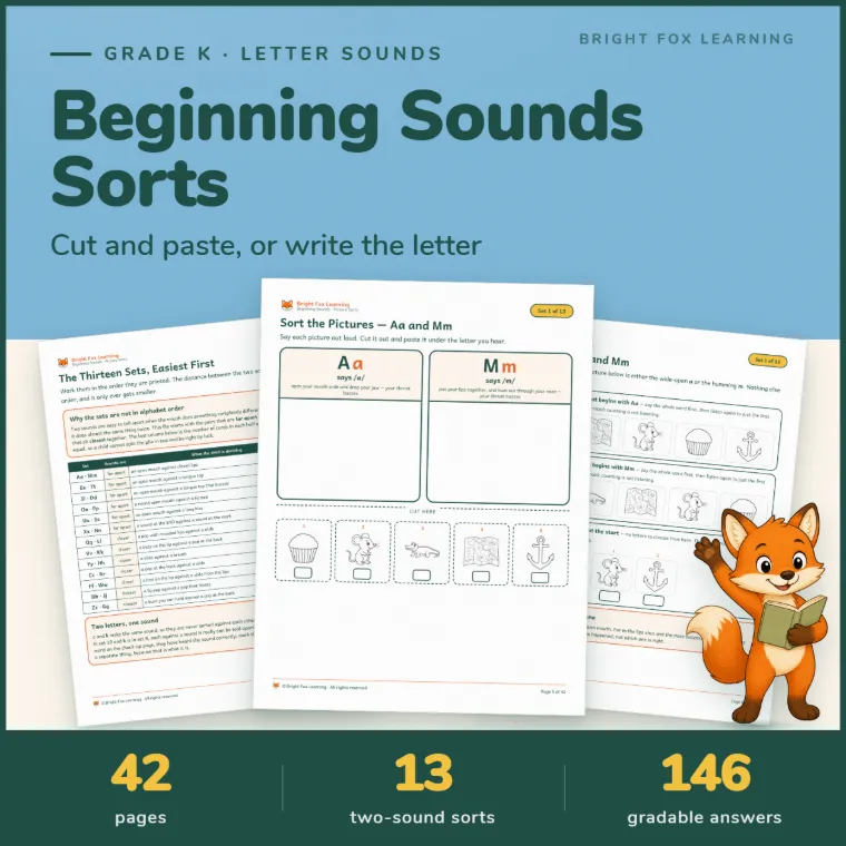 Beginning Sounds Cut and Paste Picture Sorts cover