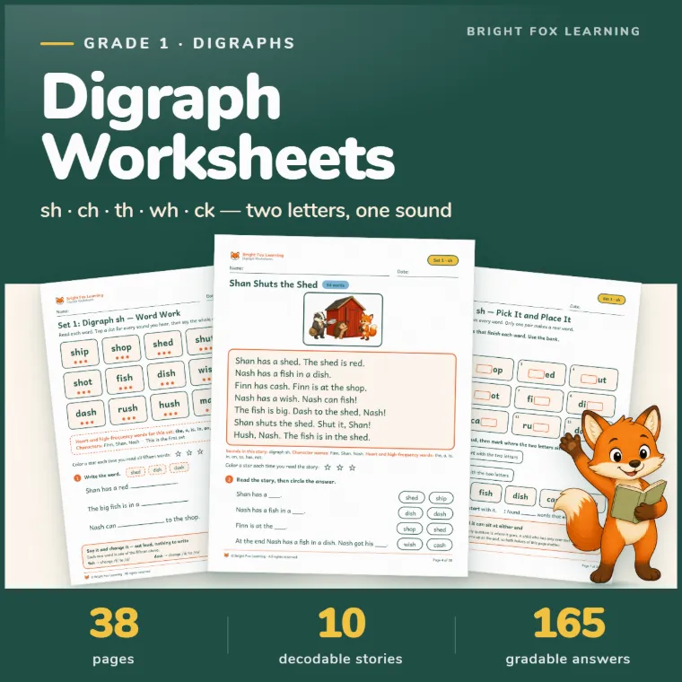 Digraph Worksheets: sh ch th wh ck cover